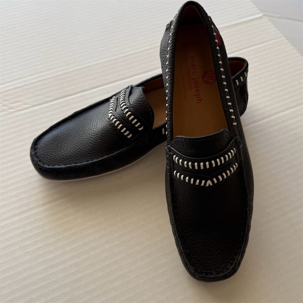 Marc Joseph New York Men's Penny Loafers Black Contrast Stitch Slip-On
